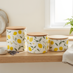 Lemon Pattern Porcelain Jar Set - 3 Pcs